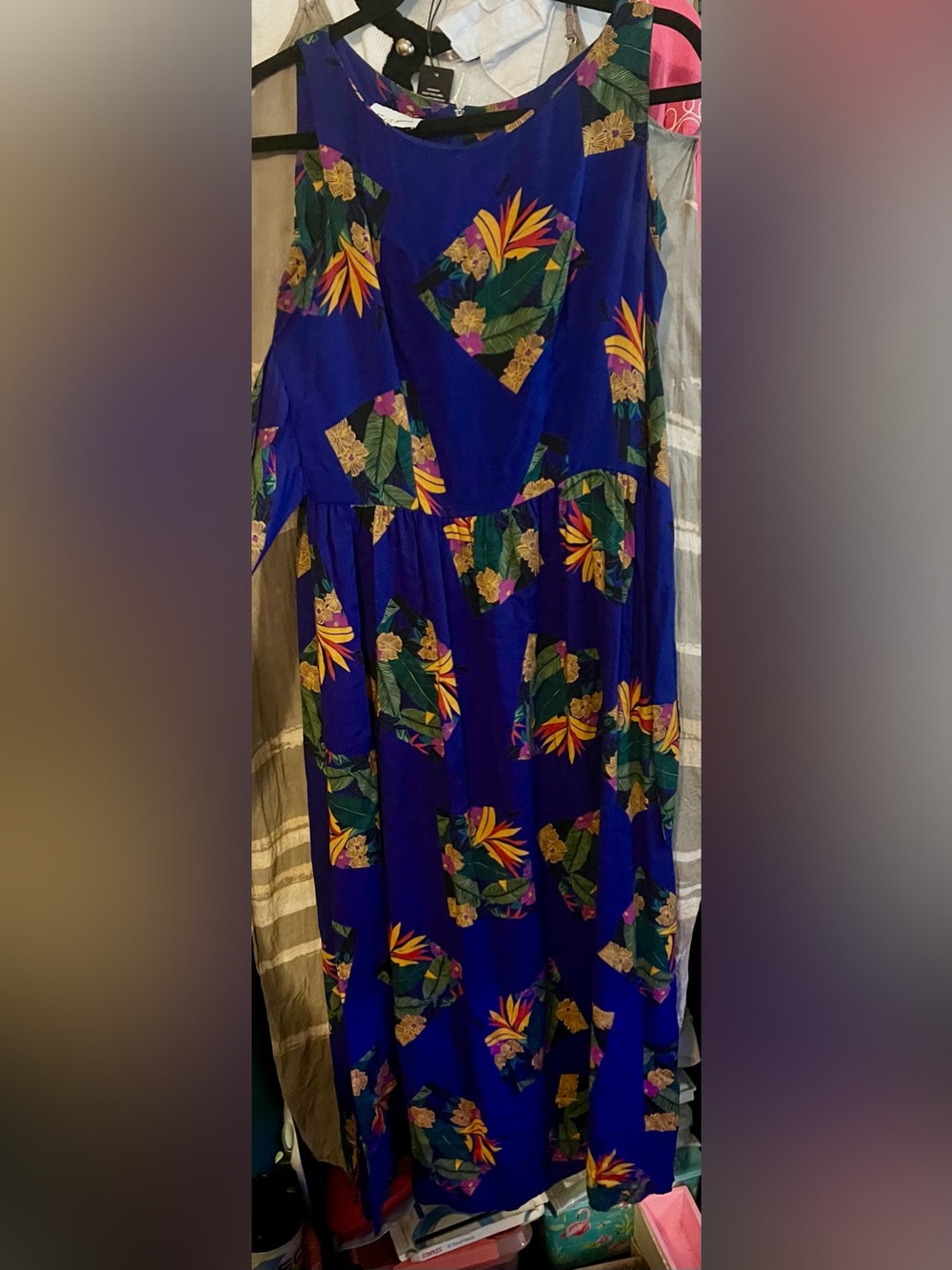 K.C. Spencer Tropical Vintage Print Blue Dress - Picture 4 of 6